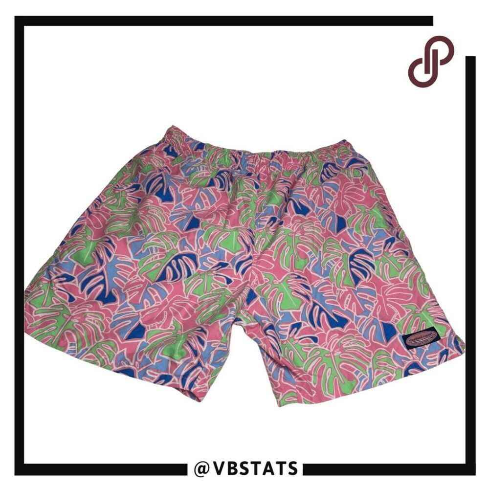 Vineyard Vines Men's Tropical Palm Leaves Lined Swim Trunks Shorts Pink Medium‎